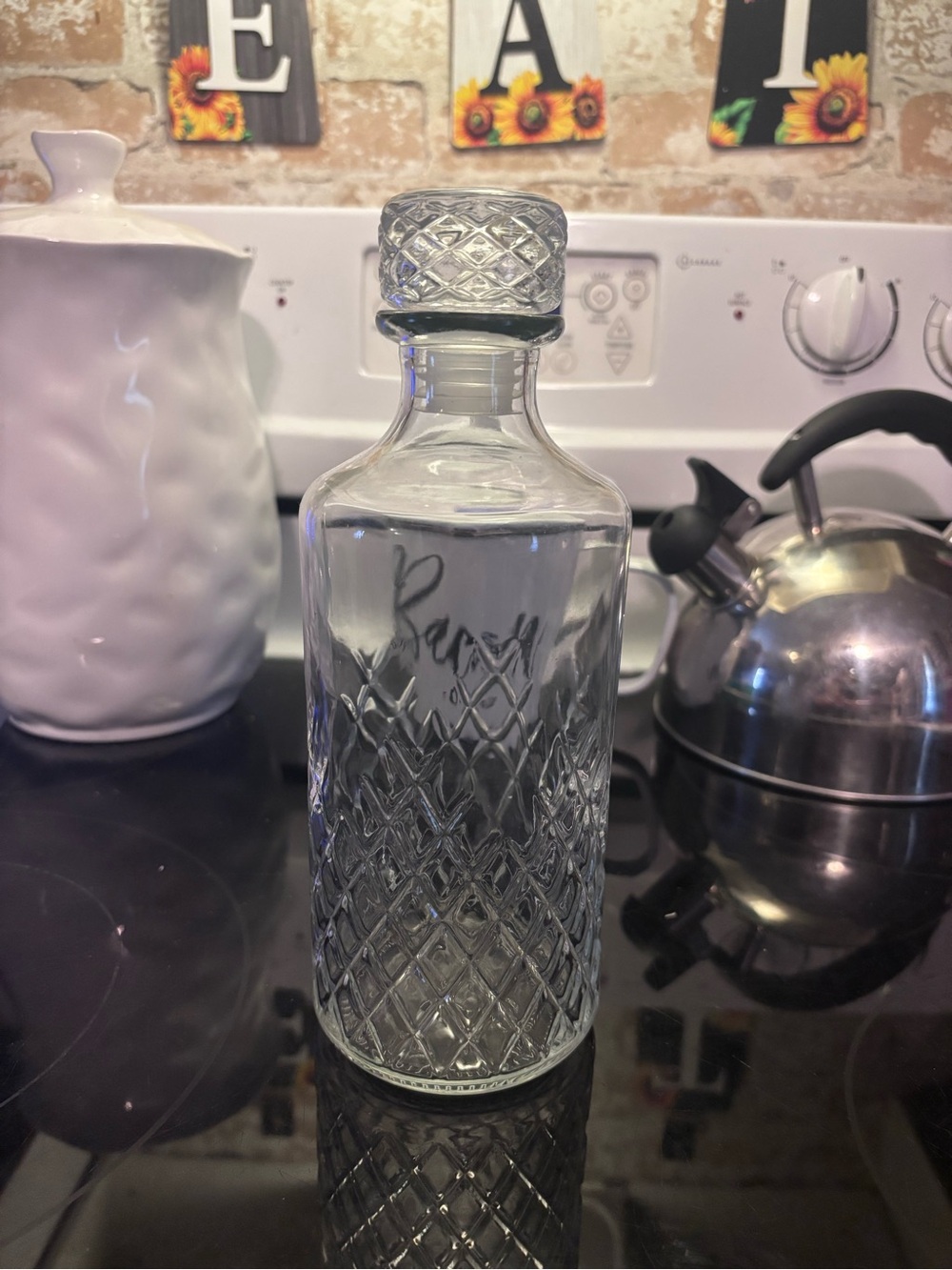 Clear Diamond-Pattern Glass Decanter Bottle - Unbranded